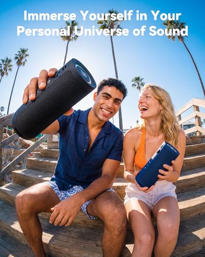 BassBloom Roar 3 Portable Bluetooth Speaker,20W Powerful Sound with JIKE Bass,IPX6 Waterproof,24H Playtime,Bluetooth 5.4,RGB Lights,Wireless TWS Pairing,Outdoor for Camping and Beach (Black)