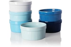 SWEEJAR Ceramics Souffle Dishes,Ramekins,8 oz for Baking, Pudding, Creme Brulee, Souffle - Set of 6 (Similarcolour)