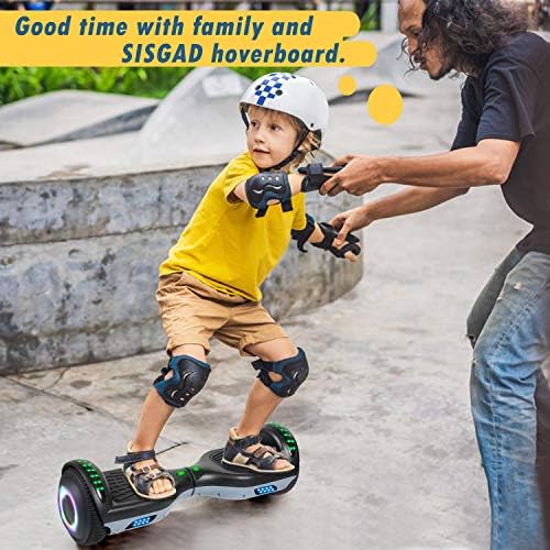 SISGAD Hoverboard, Gyropode électrique 6,5 Pouces Hoverboard Hover Scooter Board avec Musique Bluetooth, lumières LED et Moteur Puissant pour Enfants et Adolescents