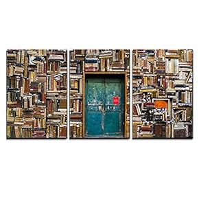 Antique Building with a Wall of Books x3 Panels