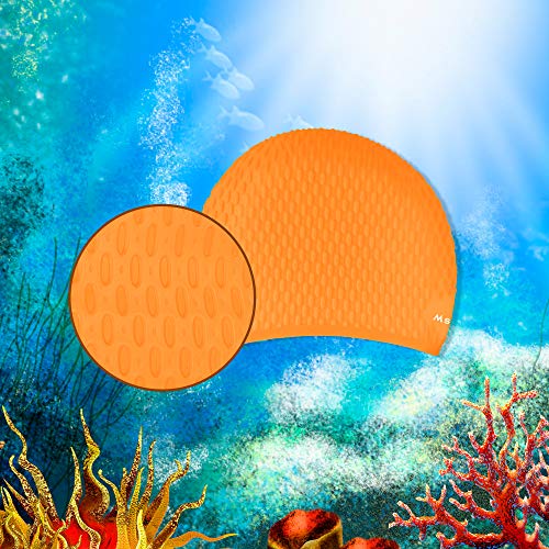 Msicyness Swimming Caps for Men and Women Long Curly Hair Swim Cap Stretchy Swimmer Hat Unisex Adults Size - Thumbnail 5