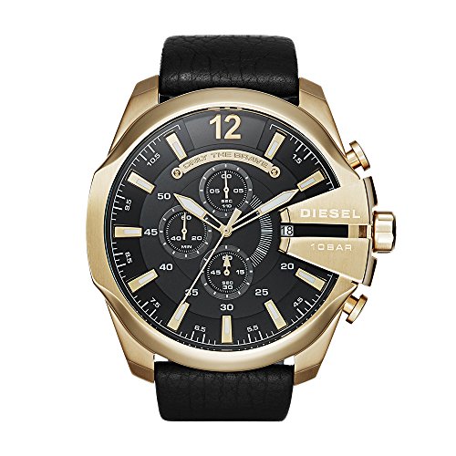 Diesel Men's DZ4344 Mega Chief Gold  Black Leather Watch