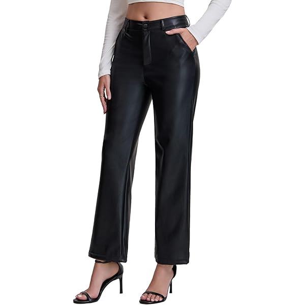 VILIGO Black Faux Leather Pants for Women Petite Pockets Faux