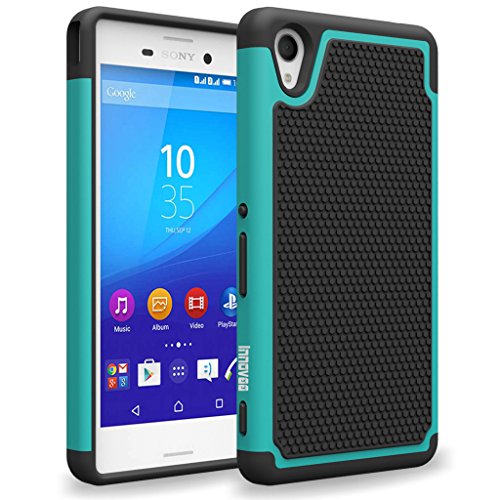 Sony Xperia M4 Aqua Case, INNOVAA Anti-Slip Shockproof Soft Silicone Dual-Layer Durable Armor Case W/ Free Screen Protector & Touch Screen Stylus Pen - Black/Teal