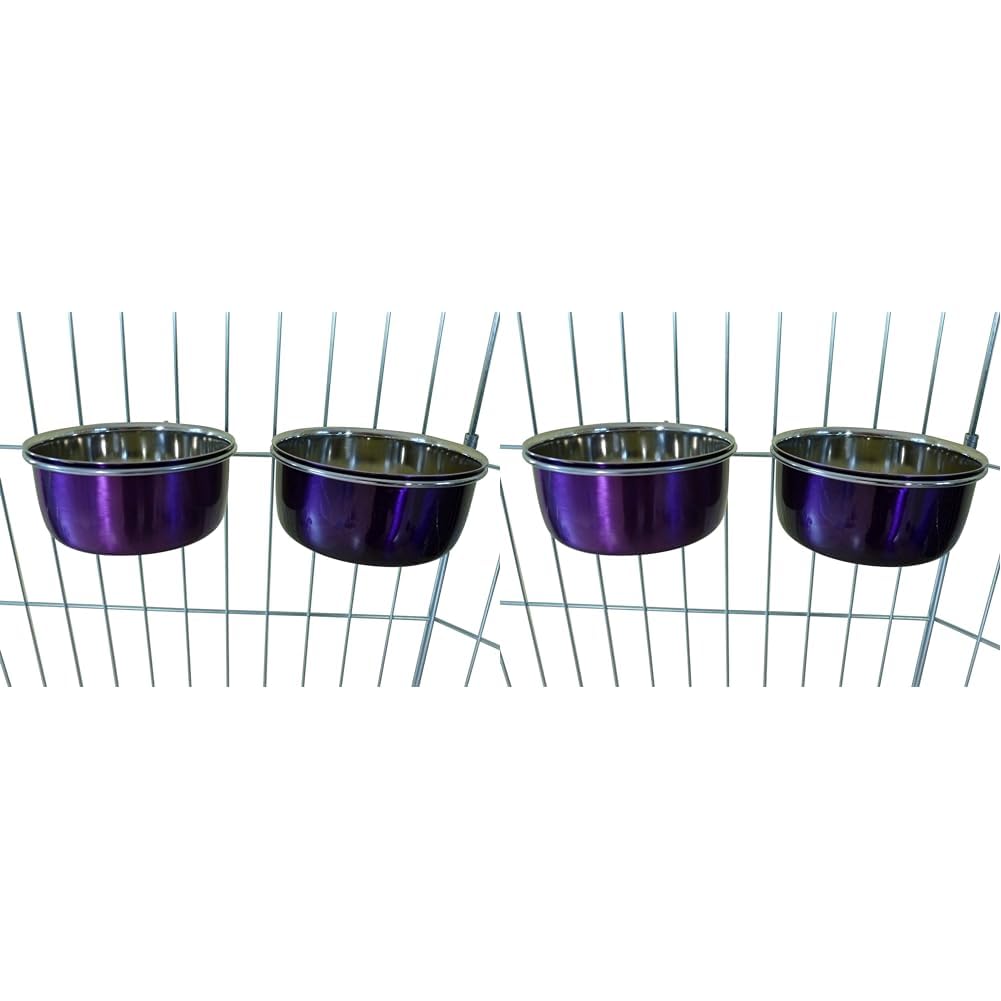 Ellie-Bo Pair of Dog Bowls For Crates, Cages or Pens and 3 Sizes (0.6Ltr Small, Purple) (Pack of 2)