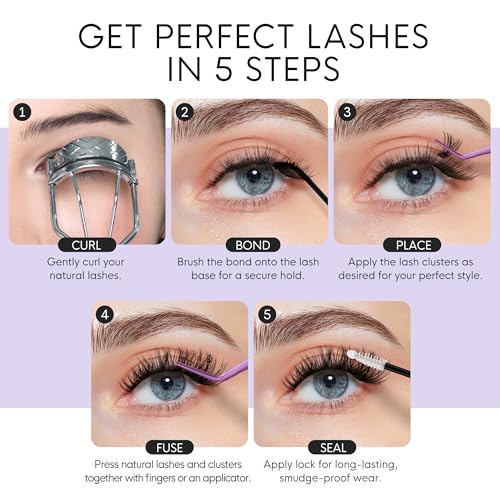 BEYELIAN Cluster Lashes Kit 608Pcs Lash Clusters with Glue and Remover and Lash Tweezer, Volume Clusters Lash Book Kit D Curl Eyelash Extensions for DIY at Home 8-16mm (60D+80D+100D+120D)