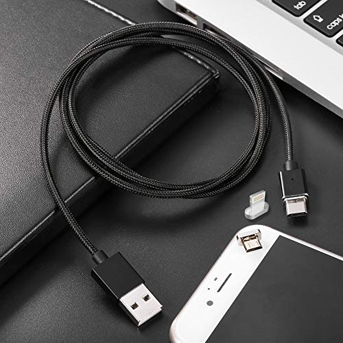 CoolKo Strongest 1.5Meter Magnetic Black Braided Charging Cable for all iPhone, AirPods, Type C Mobile Phones, Micro USB Android Smart Phones and Tablets [2 Cables 3 Heads] - Thumbnail 3