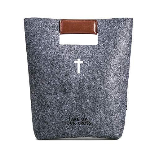 AGAPASS Christian Bible Tote Bag for Men Women, Bible Cover Case Carved Cross Holy Bible Carrying Bag, Felt Tote Church Bible Study Case,Christian Gift, Bible Purse,Dark Grey