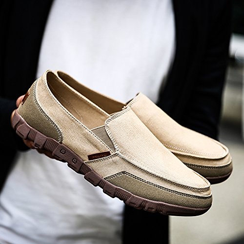 BEFAiR Men's Canvas Shoes Vintage Comfort Casual Slip On Loafers Walking Sneakers Breathable Shoes (11 D(M) US, Khaki2)