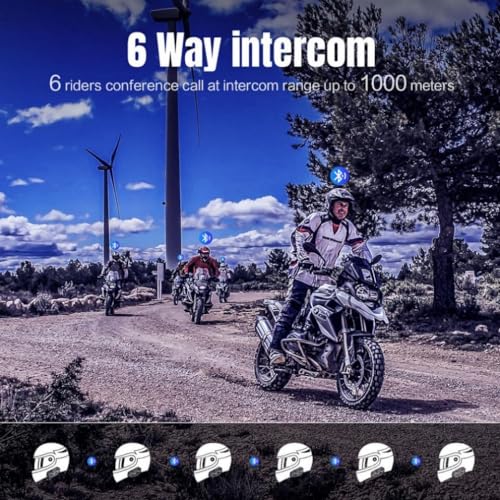 Motorcycle Bluetooth Headset Communicaton System Fodsports FX6 Helmet Intercom 1000m 6 Riders Group Motorbike Intercom Universal Bluetooth Motorcycle Helmet Voice Dial/Usable On Charge (2 Pack FX6)