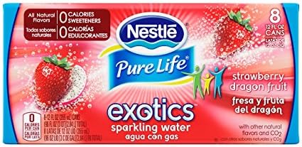 NESTLE PURE LIFE EXOTICS Sparkling Water, Strawberry Dragon Fruit, 12-ounce cans (Pack of 8)