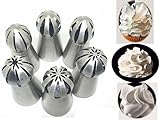 Joinor NEW Version Stainless Steel 304 6pcs Set Sphere Ball Tips Russian Icing Piping Nozzles Tips Pastry Cake Fondant Cupcake Buttercream DIY Baking Tool