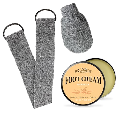 Pumice Valley Foot Balm Cream for Dry Cracked Heels and Feet - Natural Back Scrubber for Shower for Men and Women - Vanilla Foot Lotion 3.5 Oz