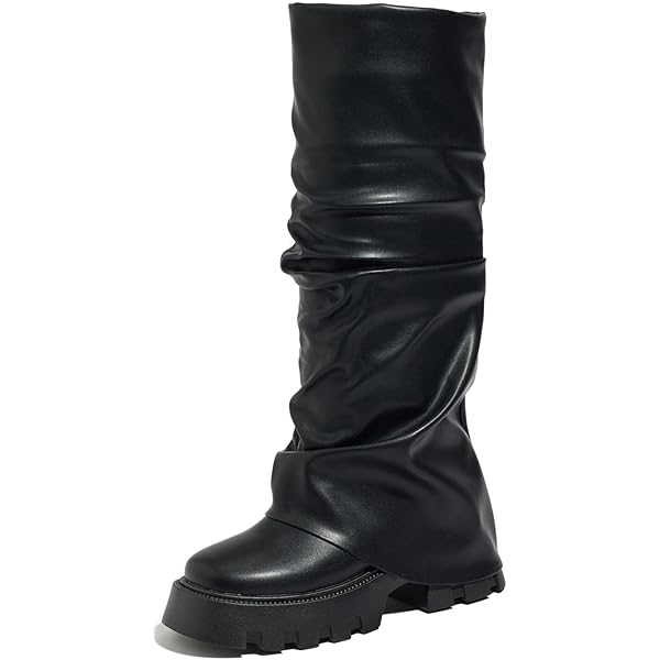 Amazon.com | DEMOSHINE Black Matte Fold Over Wedge Boots for Women