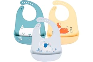 YINGJEE Baby Silicone Feeding Bibs, 3pcs Adjustable Waterproof Bibs for Feeding
