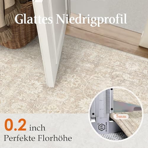 PureCozy Vintage Alfombra Salon 200x300cm Beige Grandes Alfombras de Habitacion Antideslizante Lavable Lavadora Carpete Sala Comedor Dormitorio Oficina Pelo Corto Carpet