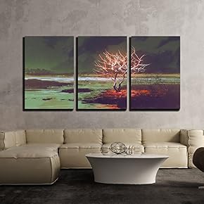 Illustration Illustration Painting of Night Landscape with Glowing...