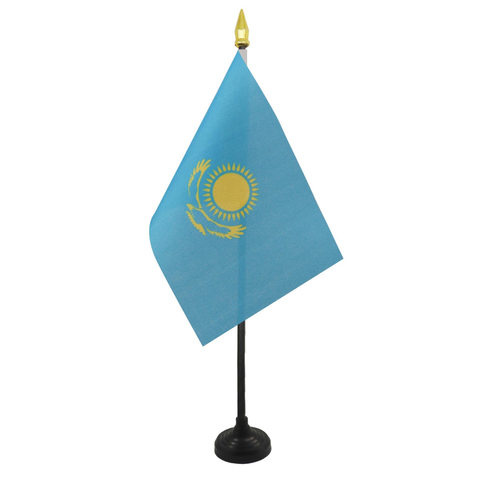 AZ FLAG - Kazakhstan Table Flag 4'' x 6'' - Kazakh Mini Desk Flag 100% Polyester 15 x 10 cm - Office Mini Banner with 10'' Pole - Golden Spear