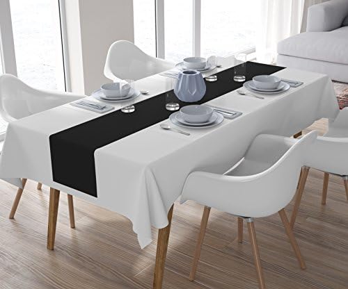 Encasa Table Runner for 8 Seater Dining - Jet Black - Large 32x230 cm, Pure Cotton Plain Dyed Solid Colours Decorative Cloth for Party, Banquet, Restaurant & Outdoors - Washable