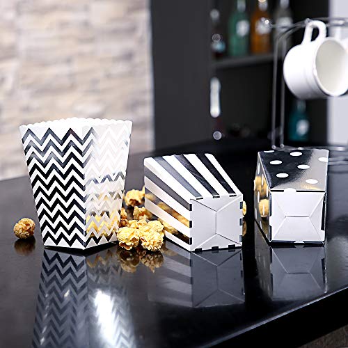 CLAIREBOX Popcorn Boxes Silver Stamping Trio Polka Dot, Chevron, and Striped Assorted Designs - Movie Theater Night, Festivals, Wedding Favors (30 Boxes) - Thumbnail 3