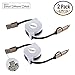 Miger 2PACK Retractable OTG Flat Charge and Sync 2-in-1 Cable with Lightning & micro USB connectors for iPhone 6, iPad, iPod Touch/5 Nano 7 on iOS9, Samsung and more