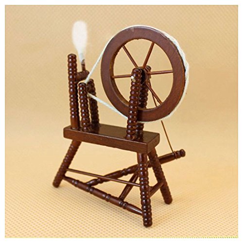 Vaorwne 1:12 Scale Doll House Miniature Hand Reeling Machine Wooden Spinning Wheel Brown