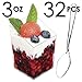 DLux 32 x 3 oz Mini Dessert Cups with Spoons, Square Slanted - Clear Plastic Parfait Appetizer Cup - Small Reusable Serving Bowl for Tasting Party Desserts Appetizers - With Recipe Ebook