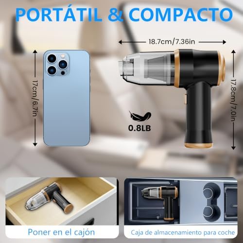 Mini Aspiradora para Coche 15000 Pa – Aspiradora Portátil Inalámbrica de Mano y Soplete de Aire con 2 Filtros, Ideal para Coche, Sofá, Oficina, Mascotas y Hogar