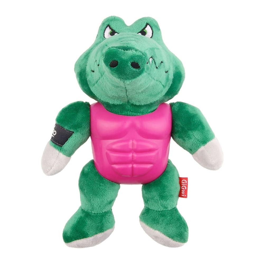 GiGwi I'm Hero TPR Armor Alligator Plush Dog Toy with Squeaker for Tough Chewers
