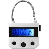 99 Hours Max Time Lock - Time Out Padlock Flexible Braided Steel Cable with LCD Display Timer (White)