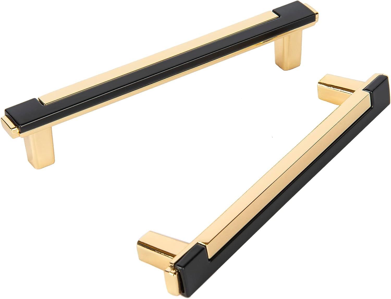 SYZOW 6 Pack Cabinet Handles Kitchen Cabinet Knobs Black and Bright Gold Combined Cabinets Pulls for Dresser Drawer Bathroom Bedroom Furniture Hardware 128MM