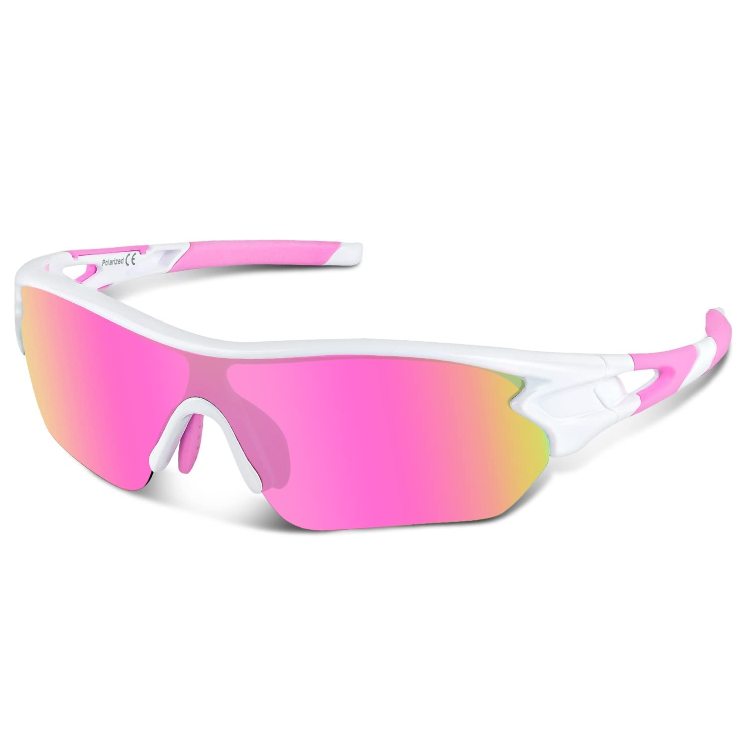 BEACOOL Polarized Sports Sunglasses for Men Women Youth TAC Glasses UV400 Protection Cycling Running Driving Fishing Golf Motorcycle Baseball,White Pink — image 1