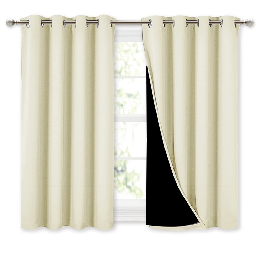 Photo 1 of NICETOWN Room Warming Curtains, Bedroom Full Blackout Panels, Super Thick Insulated Window Covers, Complete Blackout Draperies with Black Liner for Short Window (Beige, Set of 2, 52 by 45-inch)
