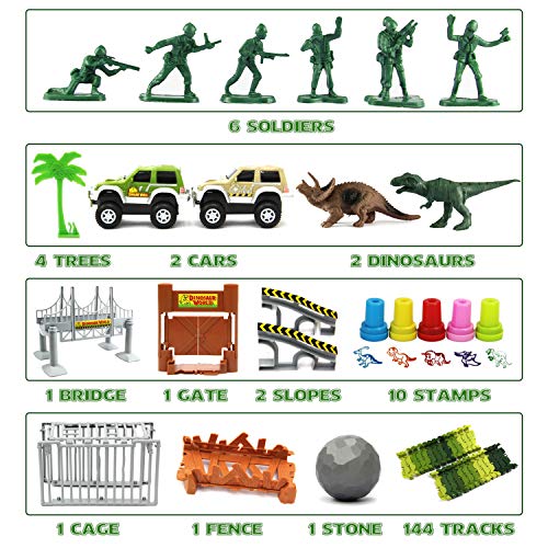 image for ROSYKIDZ Dinosaur Toys Building Tracks, [175 Pcs Toy Set] Slot Car Rac