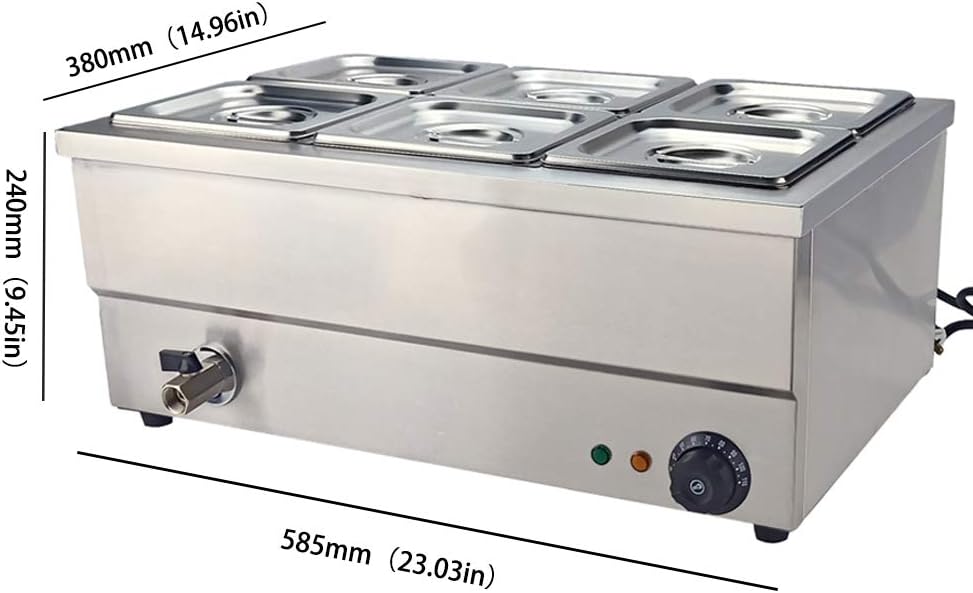 TAIMIKO Commercial Electric Food Warmer Stainless Steel Bain Marie Buffet Food Warmer Steam Table for Catering and Restaurants Wet Well Wet Heat 1500W (6x 1/6 GN Pans) - Image 3