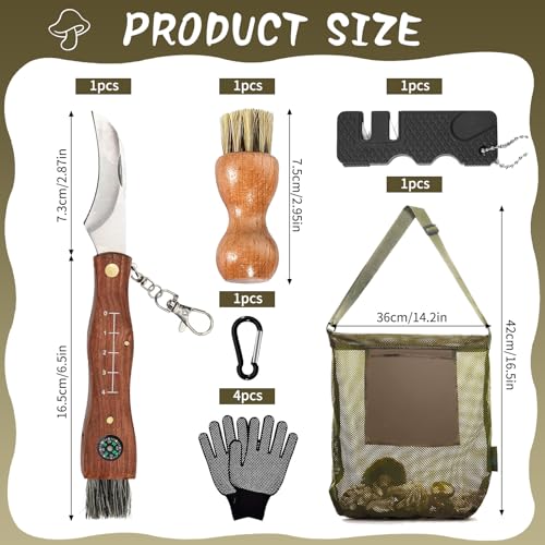 HUIKUANGEU Mushroom Knife, Mushroom Knife,Mushroom Hunting Bag,Mushroom Knife with Brush and Ruler,Folding Knife for Truffle for Collecting
