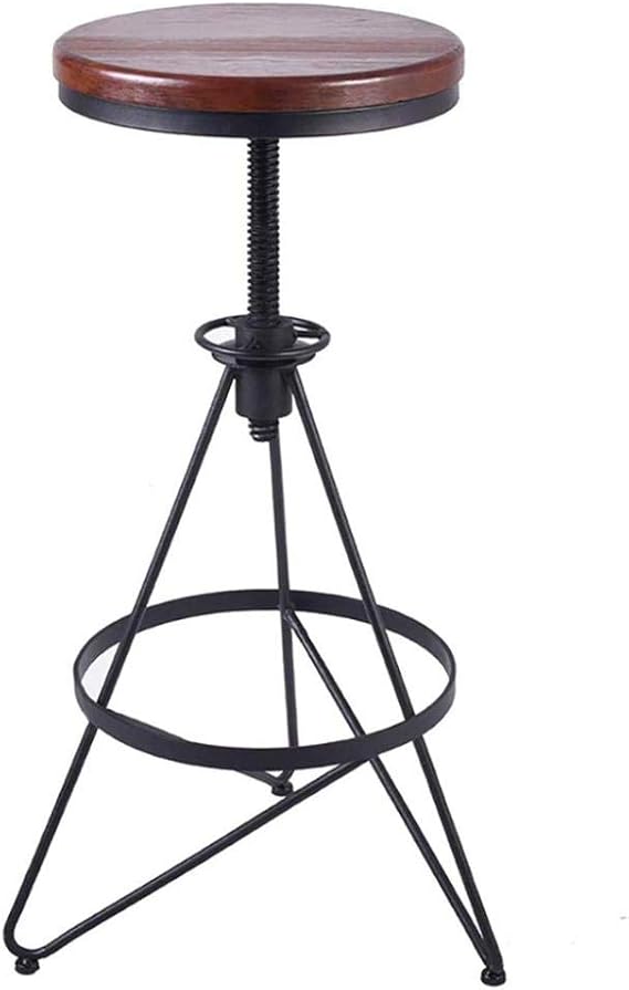 Natiya Bar Massivholz Runde Sitzfläche Mit Schmiedeeisernen Rahmen