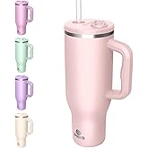 34HD 40 oz Stainless Steel Tumbler - Leakproof Insulated Water Bottle with Handle, Magnetic Lid and Flexible Straw - Iced for 48 Hours – Perfect for Men, Women, Birthday Gift, Pink - Rose Dust