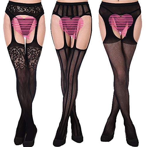 Kfnire-Calze-e-Collant-da-Donna-3pz-Calze-a-Rete-da-Donna-con-Collant-in-Pizzo