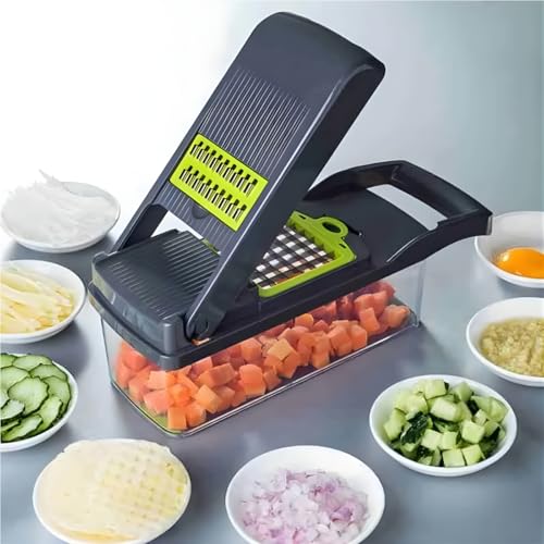 Ralador Multifuncional 16 em 1 Mandoline Profissional Cortador Fatiador de Legumes em Aço Inox com Recipiente Praticidade e Economia de Tempo na Cozinha