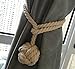 Shinywear 2 Pieces Retro Handmade Curtain Ropes Holdbacks Rural Knot Ball Cotton Cord Drapery Tiebacks Tie Band (Beige linen)