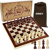 ASNEY Upgraded Magnetic Chess Set, 12" x 12" Folding Wooden Chess Set with Magnetic Crafted Chess Pieces, Chess Game Board Set with Storage Slots, Includes Extra Kings, Queens and Carry Bag