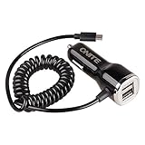 Onite 3.4A Dual USB Car Charger with Coiled Cable (Micro USB Connector), for Samsung Galaxy S7 S6 S5 S4 Active S3, Note 5 4 3 2, LG G4 G3 G2, Motorola G, E, X, Droid Maxx, Turbo, HTC One M8 M9, Black