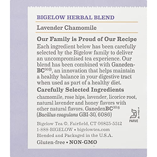 Bigelow Tea Lavender Chamomile Plus Probiotics Herbal Tea, Caffeine