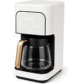 B- 12-Cup Programmable Coffee Maker with Touch-Activated Display, Auto Brew Timer, Reusable Filter &amp; Large Glass Carafe (White Icing)