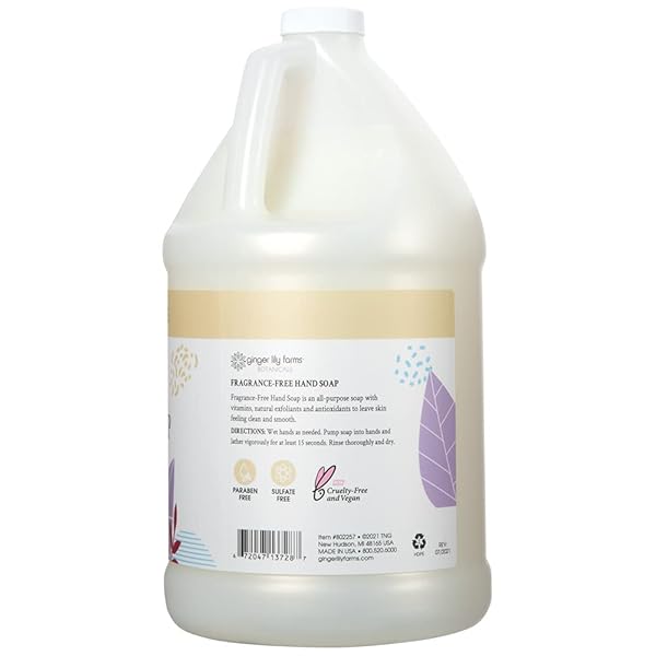 GINGER LILY FARMS BOTANICALS ALL-PURPOSE LIQUID HAND SOAP REFILL, FRAGRANCE FREE, 100% VEGAN & CRUELTY-FREE, 1 GALLON