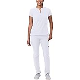 Adar Addition Scrubs Set for Women - Stretch Notched V-Neck Scrub Top & Skinny Cargo Scrub Pants, 10 Pockets