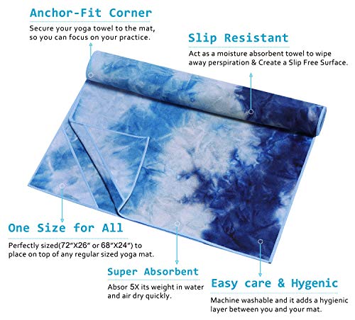 image for Ewedoos Yoga Towel with Anchor Fit Corners, 100% Microfiber Non Slip Y