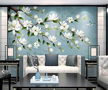 Wahazc Mural De Pared Grande De Seda 3d Con Diseno De Magnolia Y