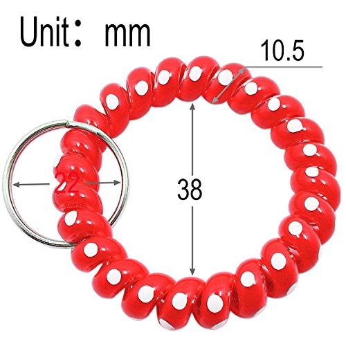 QY 6PCS White Dot Colorful Plastic Spiral Coil Wrist Band Key Ring Chain